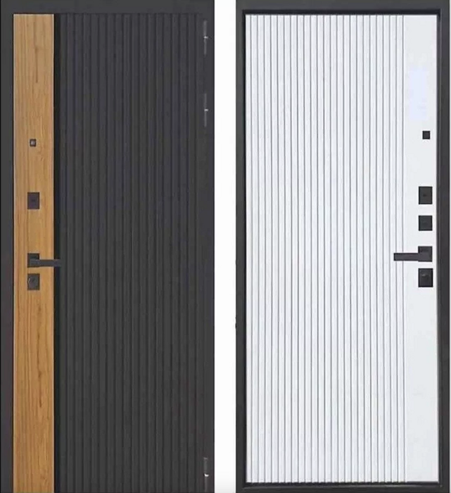 Кантри дверь входная стальная Черный муар МДФ Дуб Вотан, МДФ Белое дерево