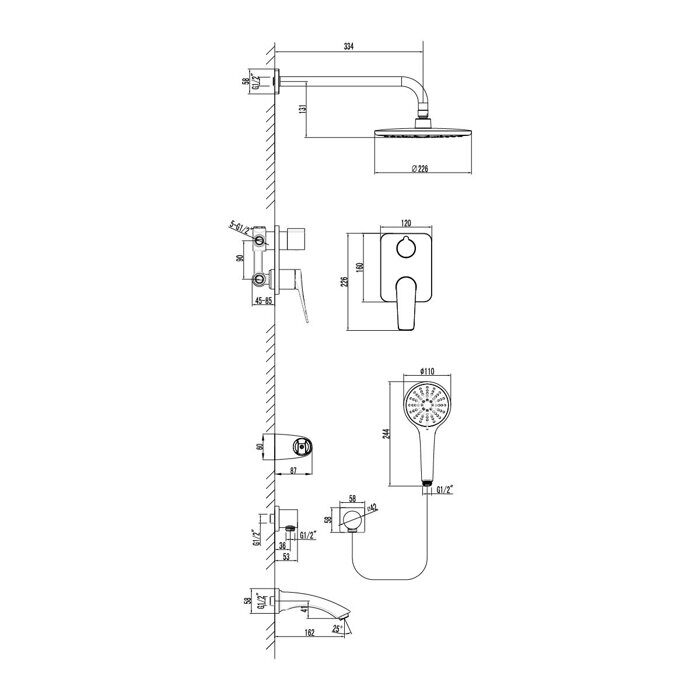 Bronx LM3722GM душевая система скрытого монтажа с тропическим душем, графит Lemark