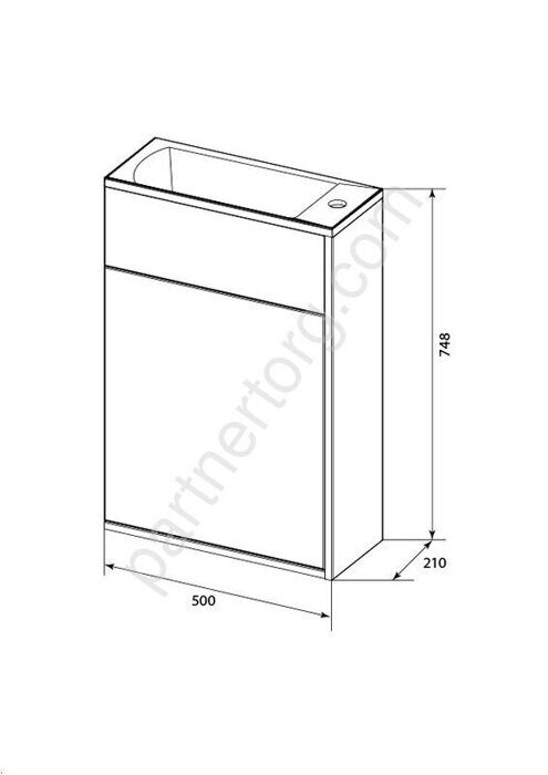 Stretto 50П тумба 1д. с раковиной подвесная белая глянцевая