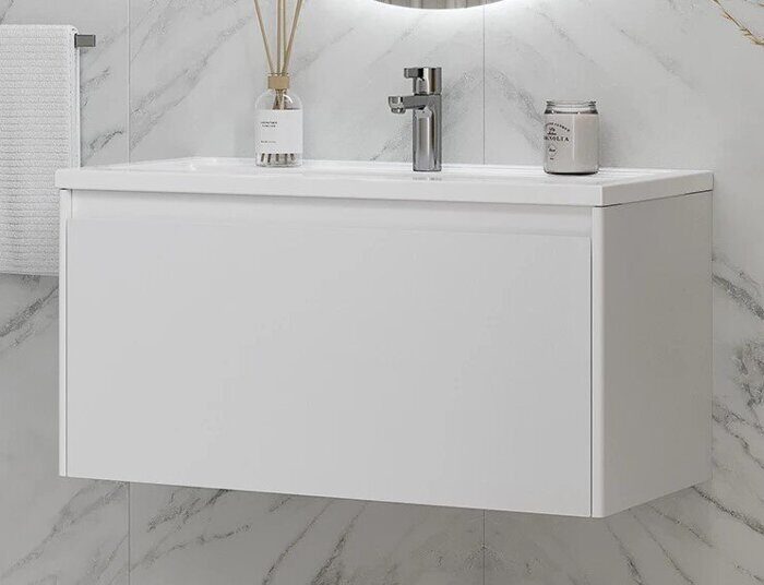 Klaufs 90.1Y Velvex подвесная тумба белая для ванной комнаты с раковиной Paola Mario 90