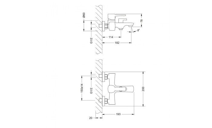 Evitta LM0514C, смеситель для ванны и душа с 1-функциональной лейкой, хром Lemark