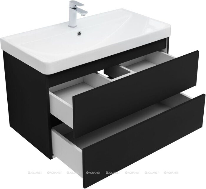 Вега 2.0 90 тумба черная для ванной комнаты 2 ящика Aquanet