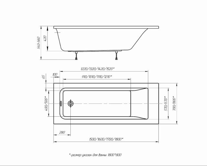 Калибри ванна акриловая Aquatek 150х70 см