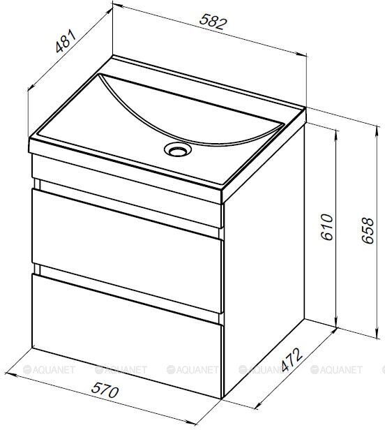 Нота new 58 тумба дуб веллингтон табак для ванной комнаты с раковиной-столешницей Нота 58 Aquanet
