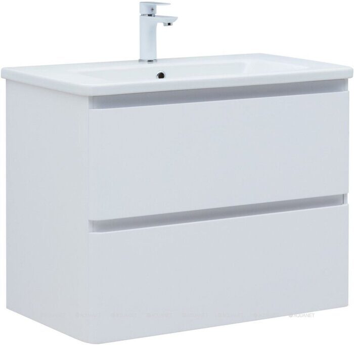 Эмбер 80 тумба белая матовая для ванной комнаты 2 ящика с раковиной-столешницей 80 cm (URBAN) Sanovit Aquanet