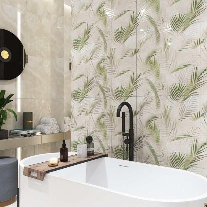 Latila Feuille панно (из 2-х плиток) бежевое глянцевое листья 63х63см Azori