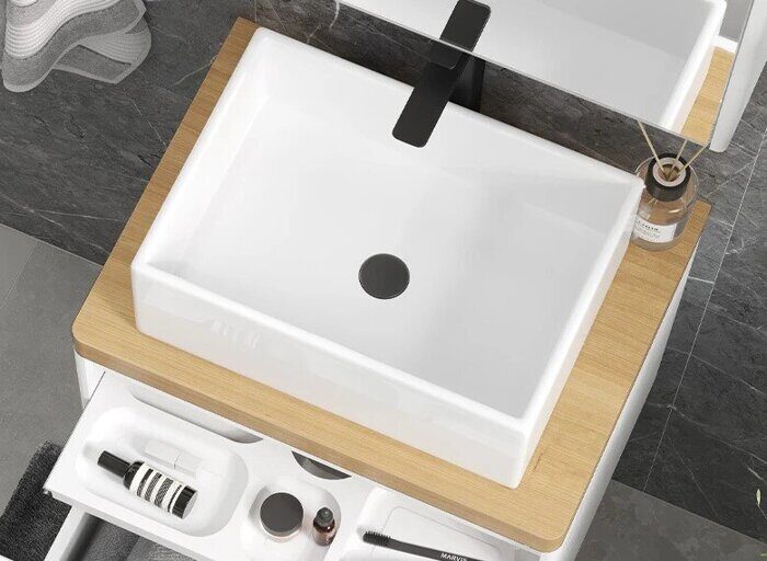 Klaufs 60 Velvex столешница без отверстий Invisible Line, шатанэ, для ванной комнаты