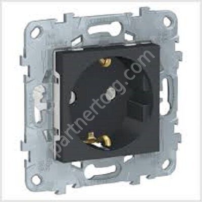 Розетка  с заземлением SE Unica New Schneider Electric, без шторок, винтовой зажим, 16 А, 250 В, Антрацит