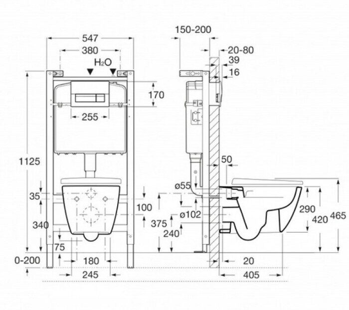 Комплект инсталляции Roca ПЭК с унитазом Ona Rimless клавиша хром, сидение с микролифтом ZRU9310392