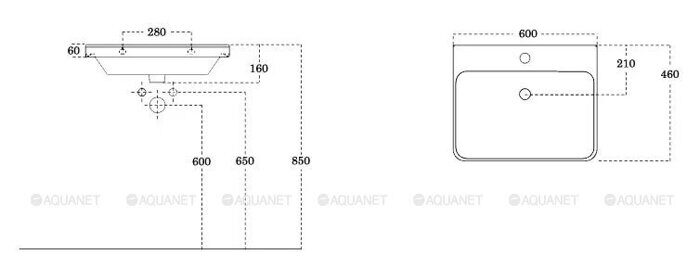 Эмбер 60 тумба черная матовая для ванной комнаты 2 ящика с раковиной-столешницей 60 cm (LUXURY) Sanovit Aquanet
