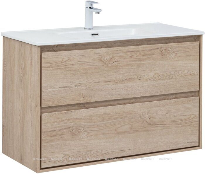 Милан 100 тумба дуб светлый для ванной комнаты с раковиной-столешницей Flat 100 Aquanet
