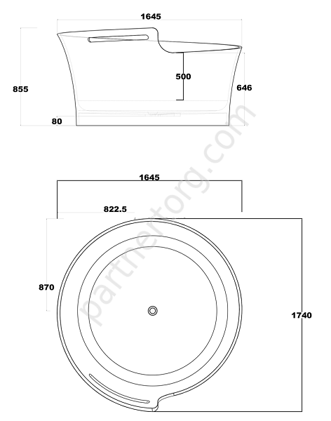 NSB-16174M ванна искусственный камень, размер 171x164,5 см