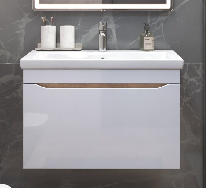 Grani 800-0-1 тумба навесная дуб золотой для ванной комнаты с умывальником Como 80