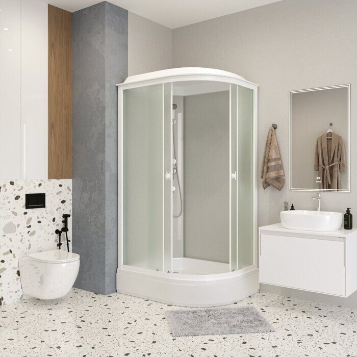 Niagara Promo P120/80/26L/MT, душевая кабина асимметричная 120х80х215 см, матовое стекло, средний поддон, белый профиль