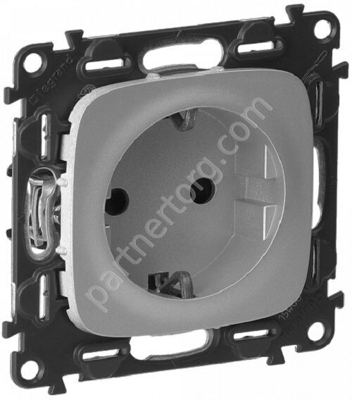 Legrand Valena Allure cиловая розетка 2К+З 16А 250В, винтовые зажимы, со шторками, цвет алюминий