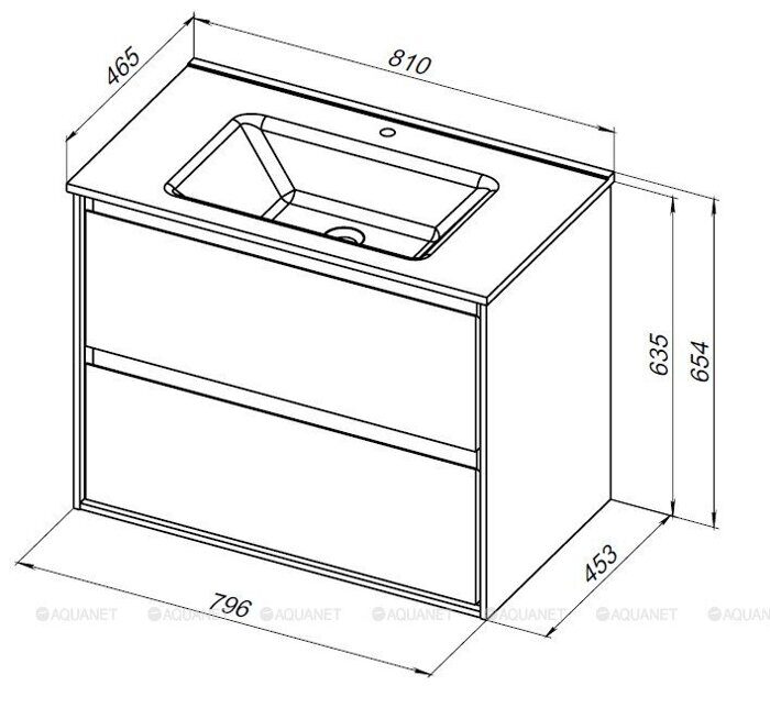 Милан 80 тумба дуб светлый для ванной комнаты с раковиной-столешницей Flat 80 Aquanet