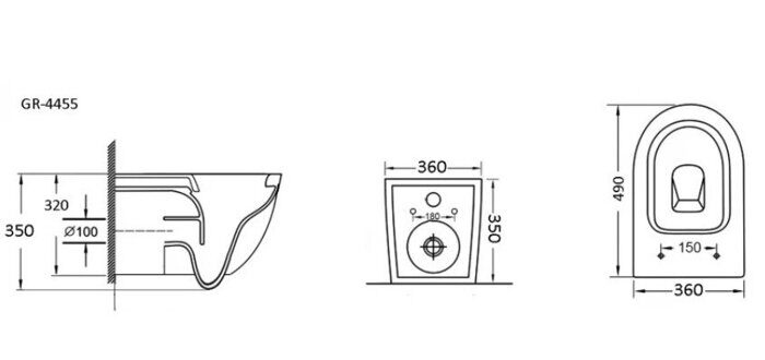 Grossman GR-4455BMSQ Black подвесной безободковый унитаз Торнадо черный матовый с сидением