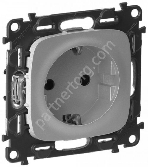 Legrand Valena Allure cиловая розетка 2К+З 16А 250В, безвинтовые зажимы, со шторками, цвет алюминий