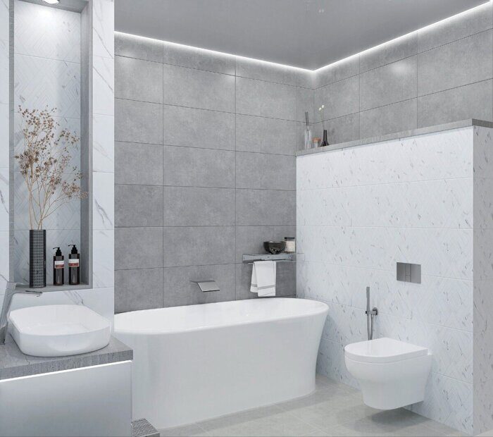 Carrara Geometria настенная плитка белая матовая sugar-эффект декофон 31х63см Azori