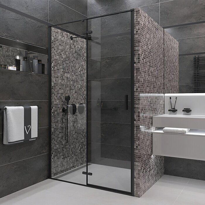 Veconi VN73B душевая дверь раздвижная 90х195 см, профиль черный