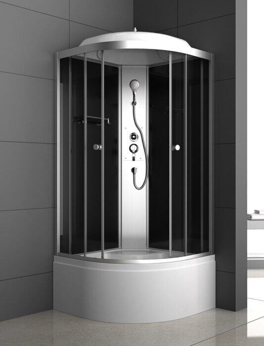 ODA-8402 душевая кабина угловая полукруглая 100х100, тонированное стекло, глубокий поддон