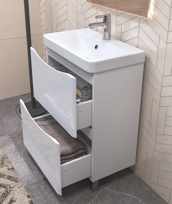 Glem 600-0-2 тумба напольная белая для ванной комнаты с умывальником Como 80