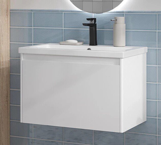 Klaufs 70.1Y Velvex подвесная тумба белая для ванной комнаты с раковиной Como 70