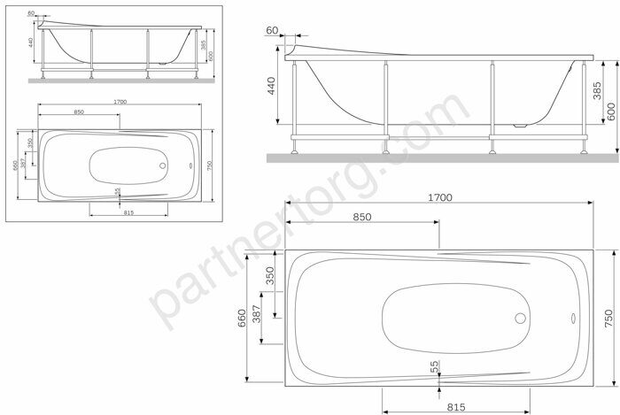 W30A-170-075W-A Sensation, ванна акриловая A0 170х75 см, шт