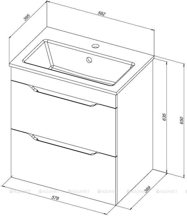 Практика 60 тумба маренго для ванной комнаты 2 ящика с раковиной-столешницей 60 cm (PRACTICO) Aquanet