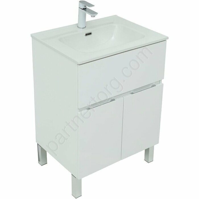 Алвита New 60 тумба белая для ванной комнаты 1 ящик, 2 дверцы с раковиной-столешницей Flat 60 Aquanet