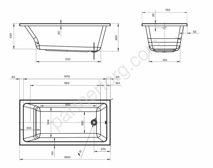 Бианка ванна акриловая 160х75 см 1 Марка