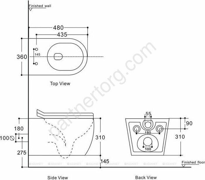 Rimless Cetus W Short LX-1900 безободковый подвесной унитаз с сидением Soft Close Aquanet