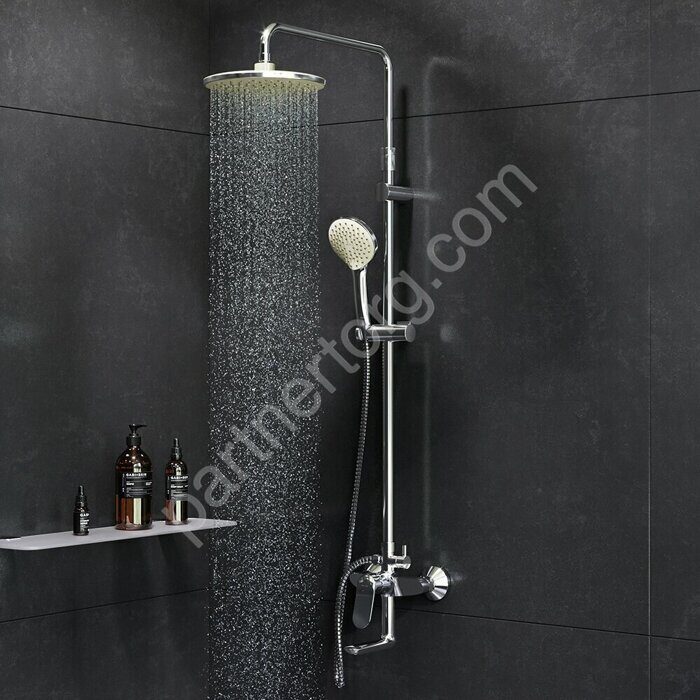 Душевая система AM.PM Sunny F0785C900 стойка с тропическим душем, смесителем, изливом, хром