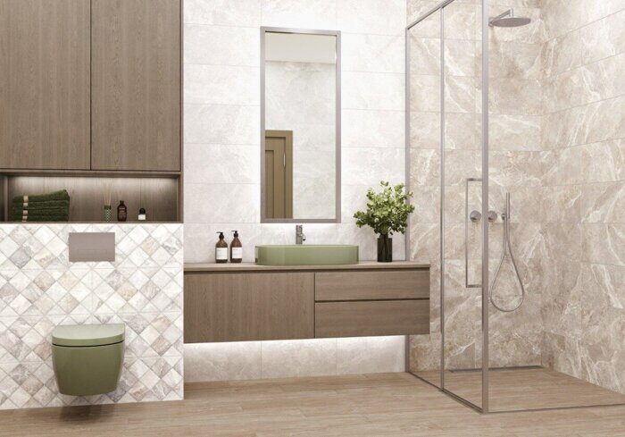 Persey настенная плитка бежевая матовая sugar-эффект декофон 25х50см Alma Ceramica TWU2550PRS14