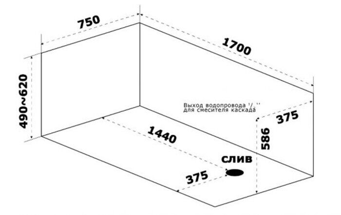 BAS PRO Нормана ванна акриловая прямоугольная 170х75 см