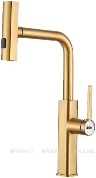 HB73825-5 Haiba Смеситель для кухни, гибкий излив, нержавеющая сталь, золото-белый