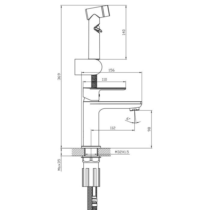 S05.12.06 Splenka Смеситель для умывальника с гигиеническим душем, черный