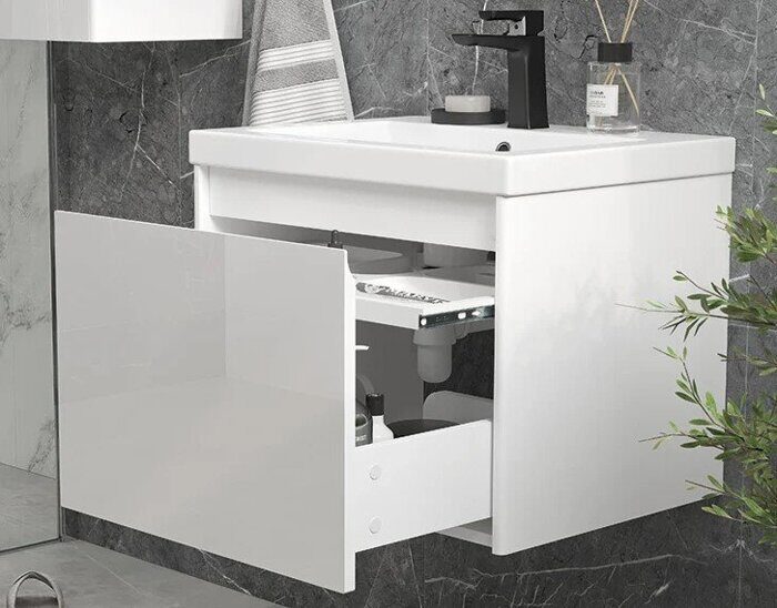 Klaufs 60.1Y Velvex подвесная тумба белая для ванной комнаты с раковиной Como 60