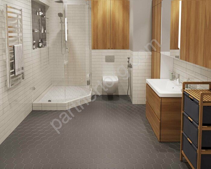 Hexagon big Grey Matt серая матовая мозаика из керамогранита гексагоны  95х110мм