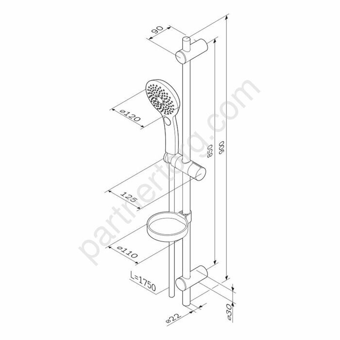 F0150A000 Inspire V2.0, душ.комплект: ручн.душ d 120 мм 3 ф-ции, штанга 900, шланг 1 750 мм, хром, ш