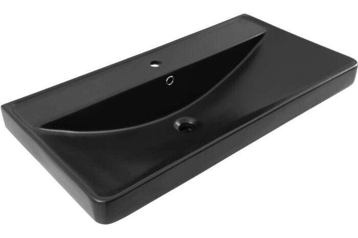 Ирис раковина накладная 905*465*205 мм черная матовая с отверстием под смеситель Aquanet