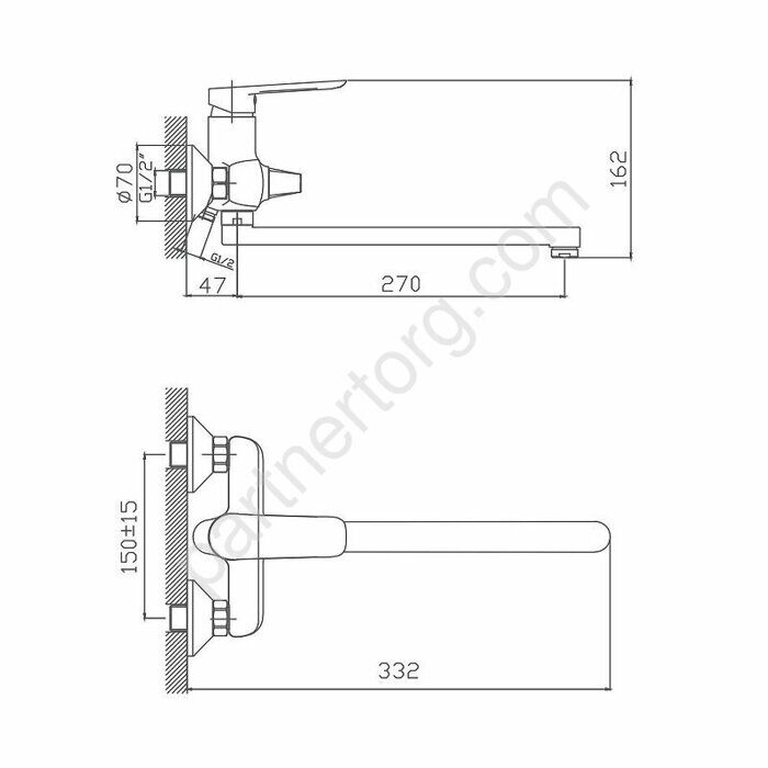CN22521 Cron смеситель для ванны хром