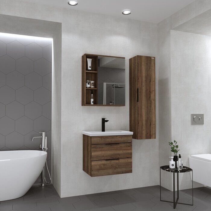 Форта-70 см Темный дуб шкаф-зеркало в ванную комнату Grossman