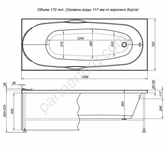 Dali акриловая ванна Aquanet 170х70см