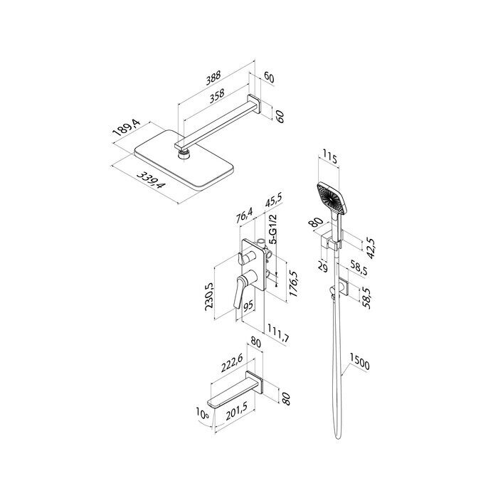 Parker Iddis графит встраиваемая душевая система с тропическим душем PARGM03i68