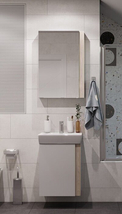 Кантри 50 см тумба белая/дуб верона для ванной комнаты с раковиной Нео 50 Aquaton