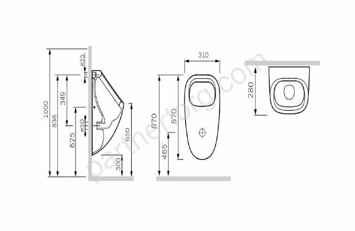 C707005WH Spirit V2.0 писсуар, скрытый подвод воды