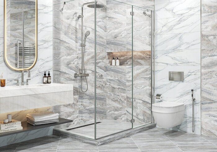 Alicante Statuario Delacora настенная плитка белая глянцевая 24,6х74см