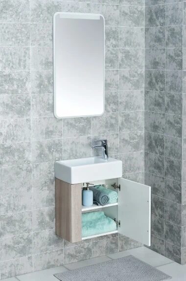 Вита 45 см тумба подвесная белая/ясень шимо для ванной комнаты с раковиной Эрис 46 Aquaton
