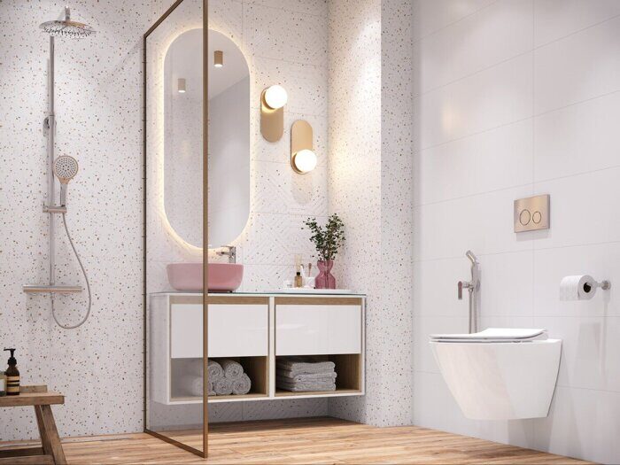 Sweet A17567 настенная плитка белая матовая тераццо 30х60см Cersanit